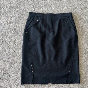 Per Se, Dark Gray Wool Skirt with Metal button detail, Size 8